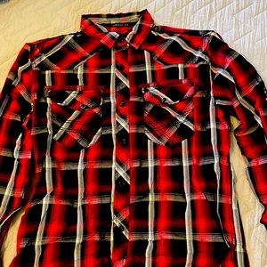 Helix Button Down Shirt Men's Large Athletic Fit Western Red Plaid Snap Pockets